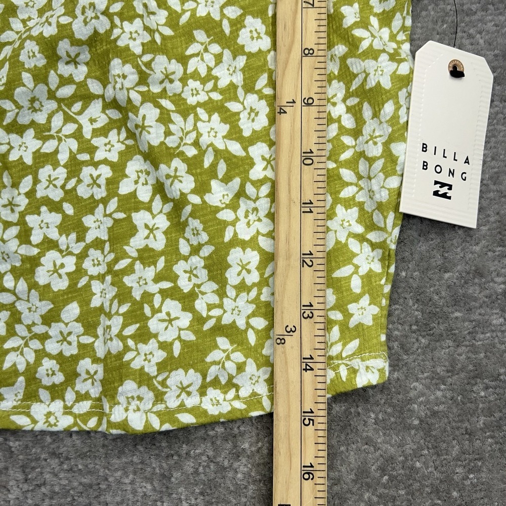 Billabong Crop Peasant Top Womens Small Puff Sleeve Square Neck Floral Green NWT - Picture 5 of 10